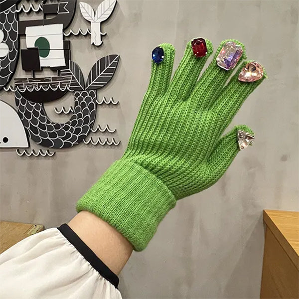 rhinestone knit gloves boogzel clothing