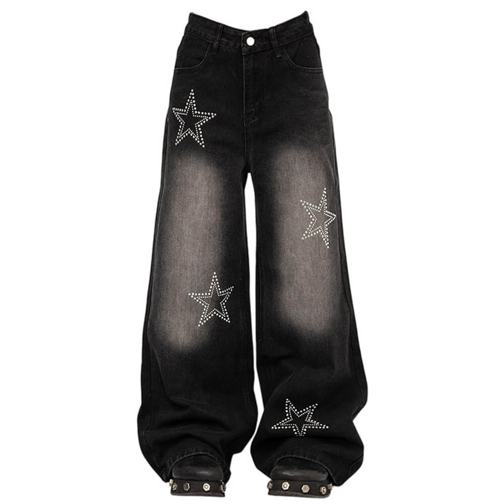 rhinestone star wide leg jeans boogzel clothing