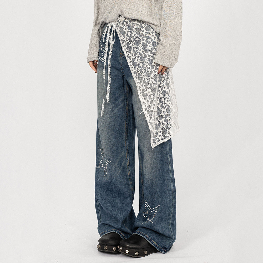 rhinestone star wide leg jeans boogzel clothing