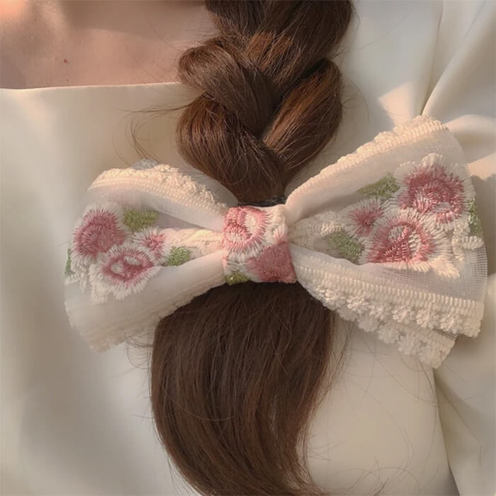 rose embroidery lace hair bow boogzel clothing