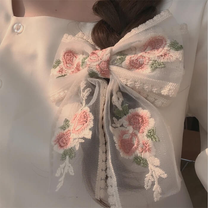 rose embroidery lace hair bow boogzel clothing