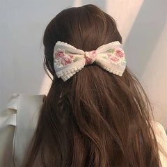 rose embroidery lace hair bow boogzel clothing