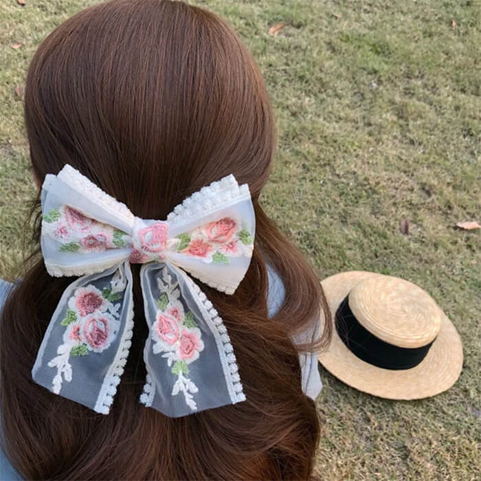 rose embroidery lace hair bow boogzel clothing