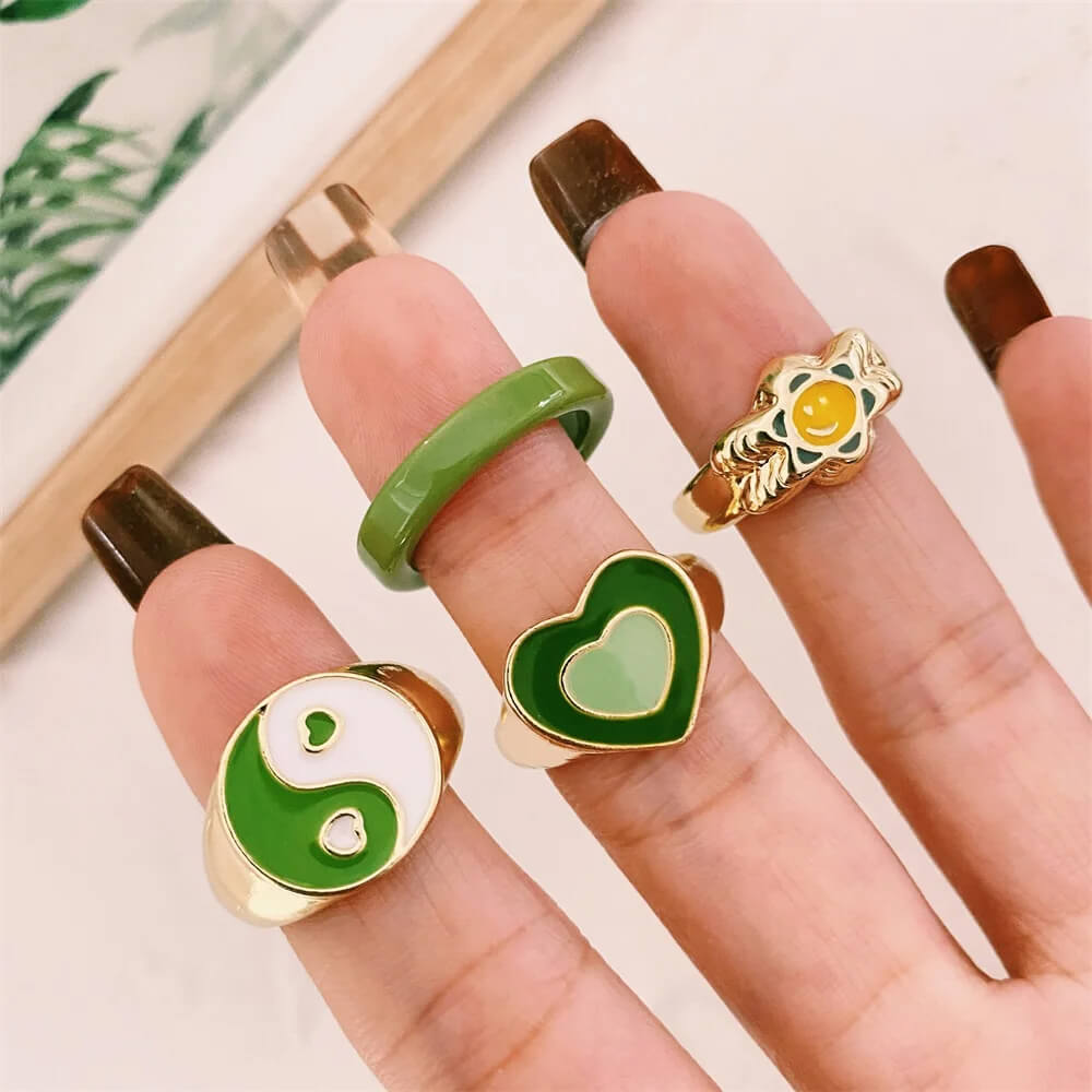 sage green aesthetic ring set boogzel clothing