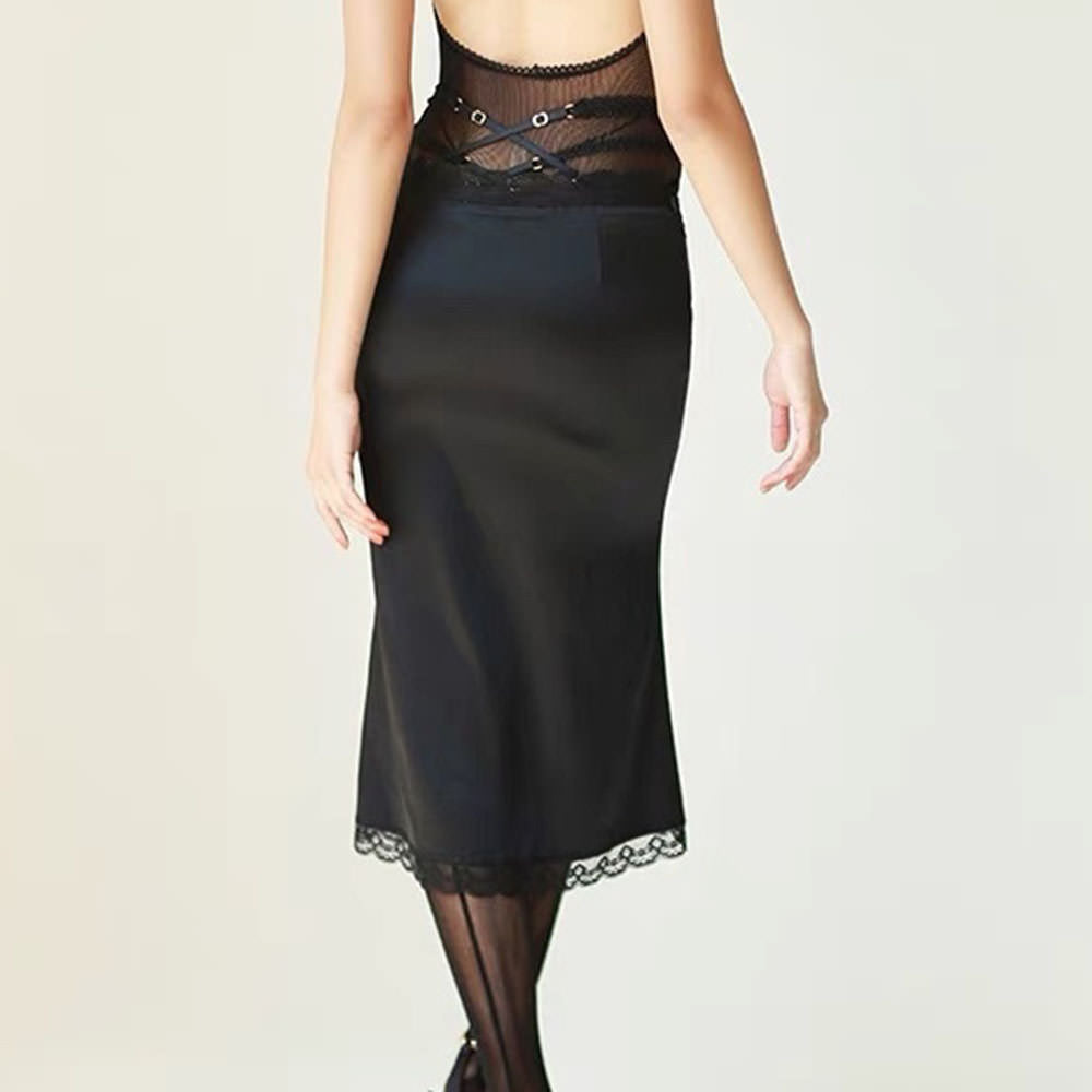 satin coquette bow lace midi skirt boogzel clothing