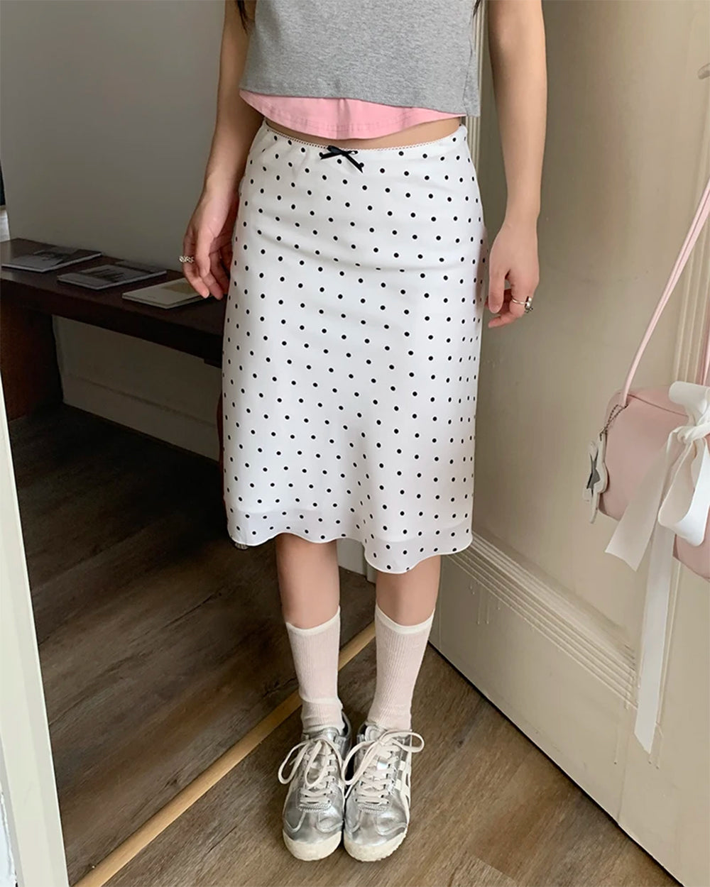 satin polka dot midi skirt boogzel clothing