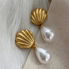 shell pearl drop earrings boogzel clothing