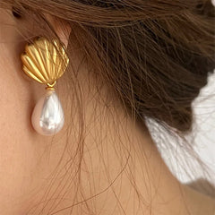 shell pearl drop earrings boogzel clothing