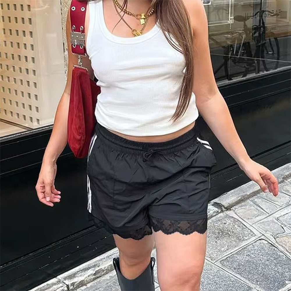 side stripe lace trim shorts boogzel clothing