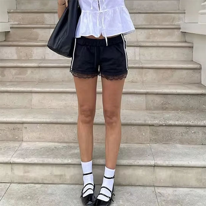 side stripe lace trim shorts boogzel clothing