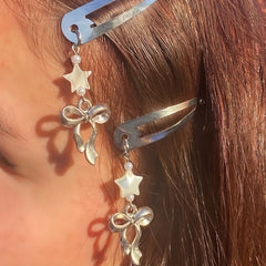 silver hair clip with ribbon charms boogzel clothing