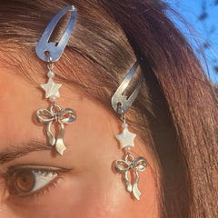 silver hair clip with ribbon charms boogzel clothing