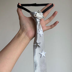 silver star satin tie boogzel clothing