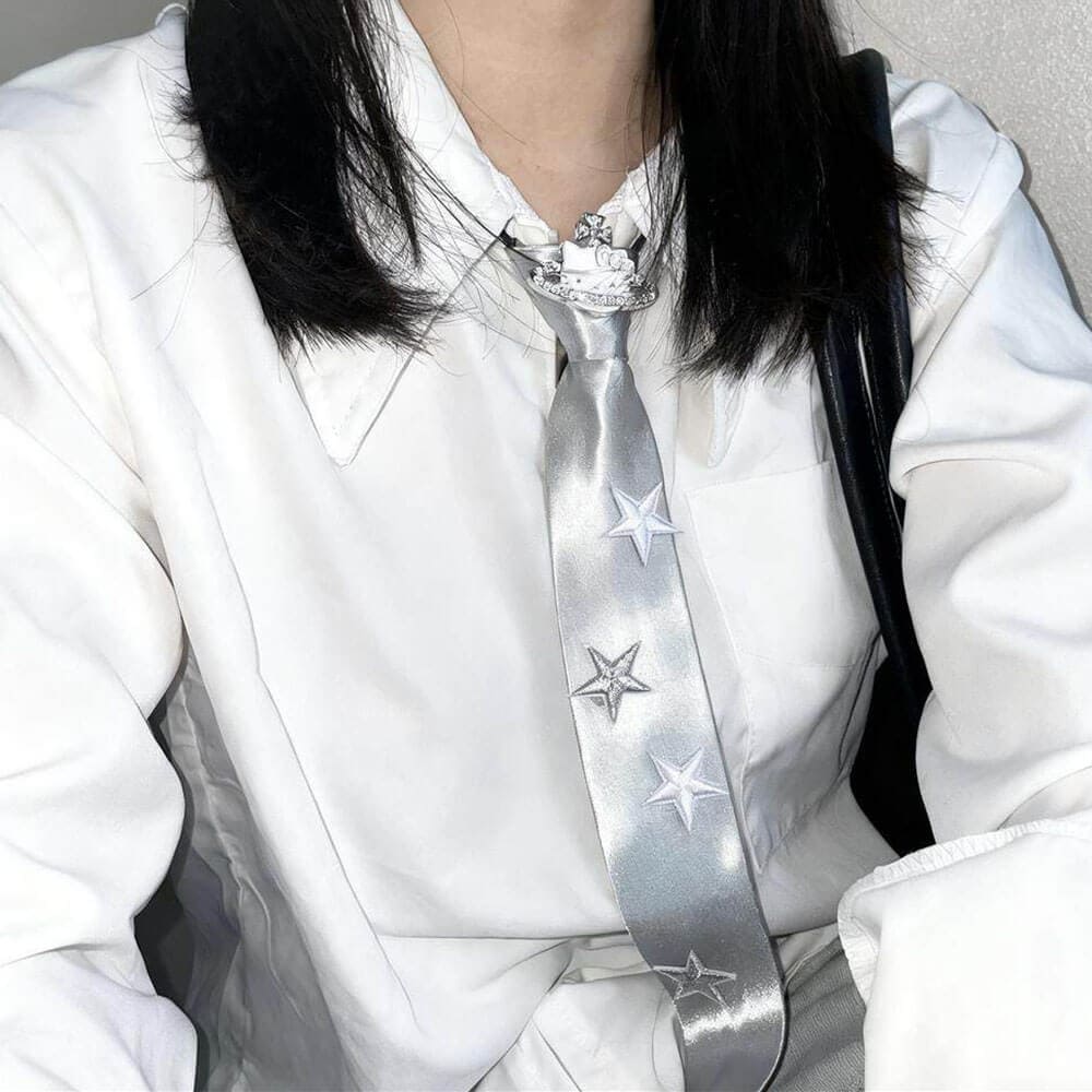 silver star satin tie boogzel clothing