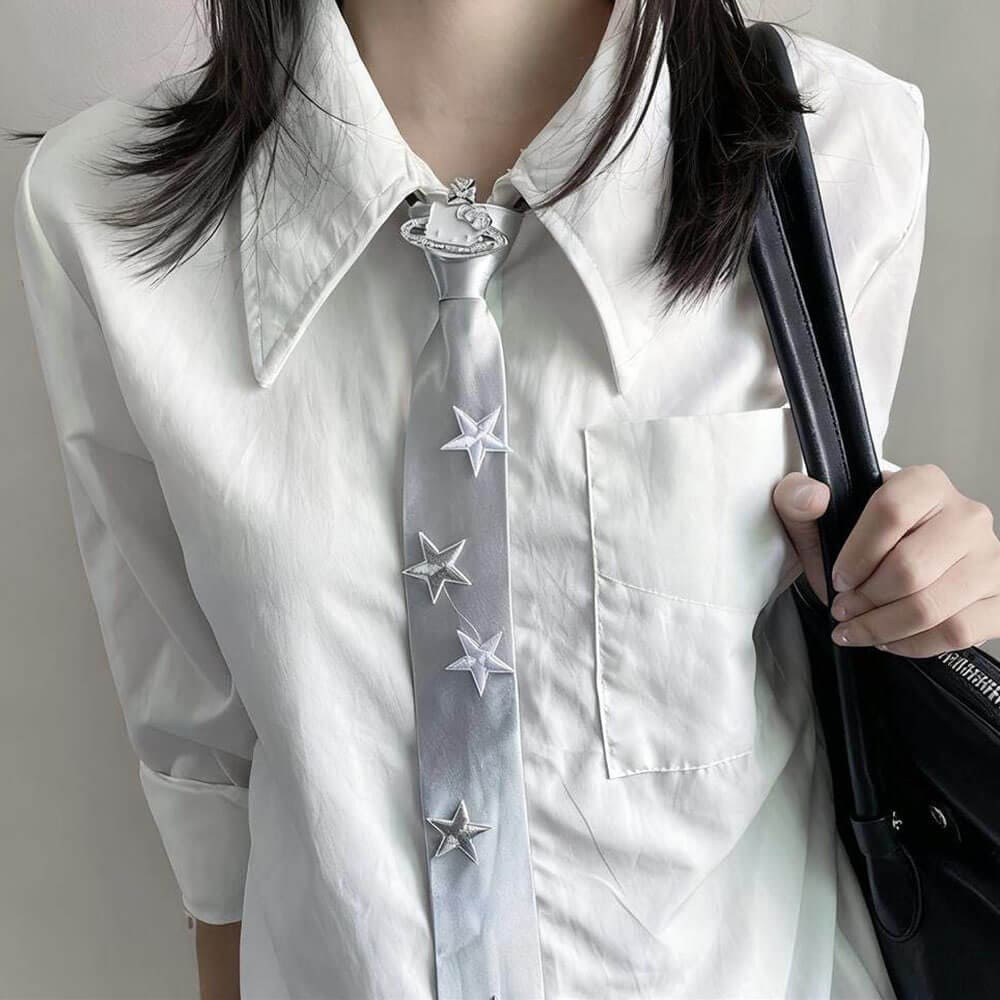 silver star satin tie boogzel clothing