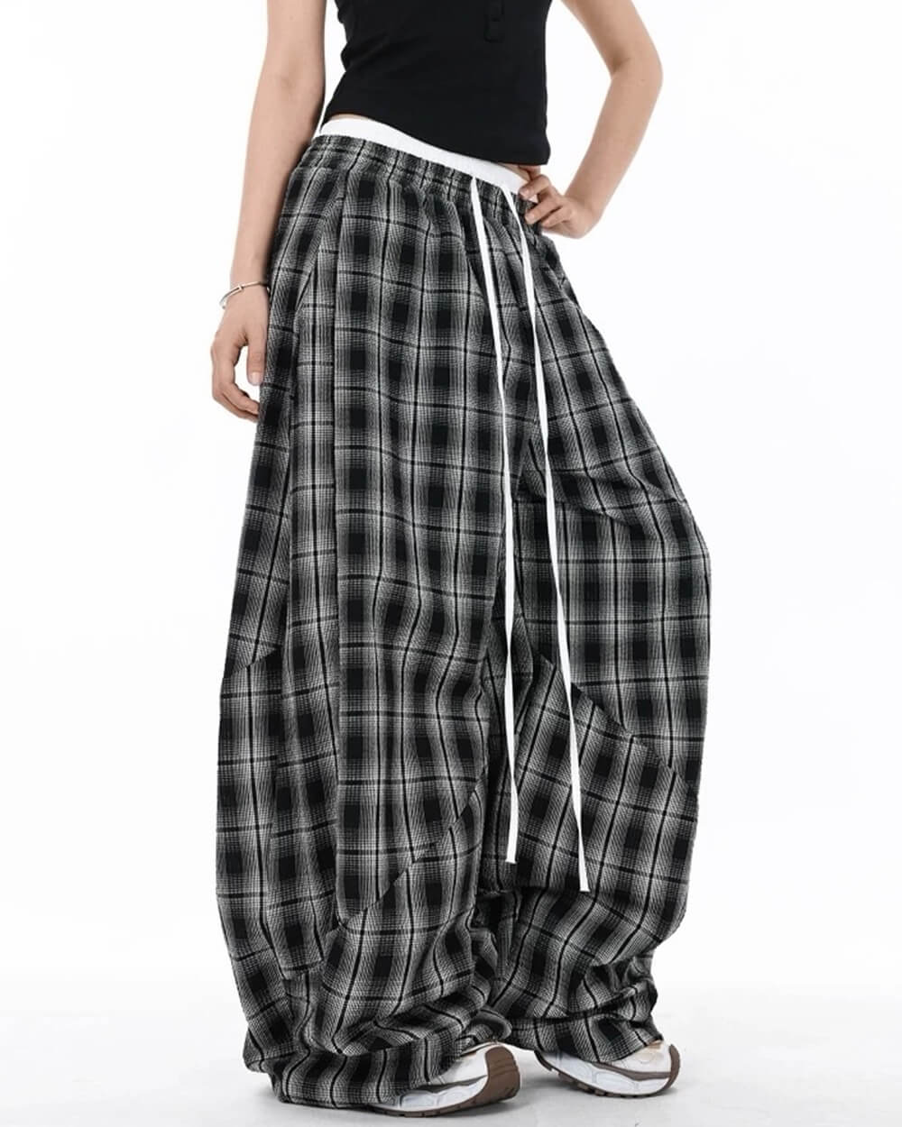 skater girl plaid wide leg pants boogzel clothing