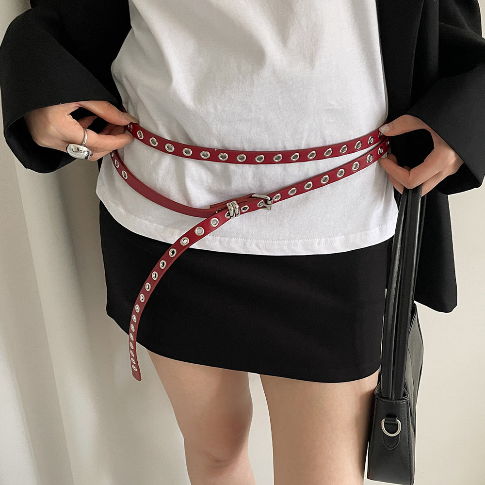skinny eyelet extra long belt boogzel clothing