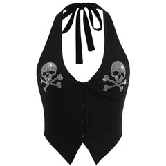 skull rhinestone halter top boogzel clothing