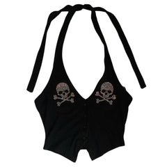 emo girl skull rhinestone halter top boogzel clothing