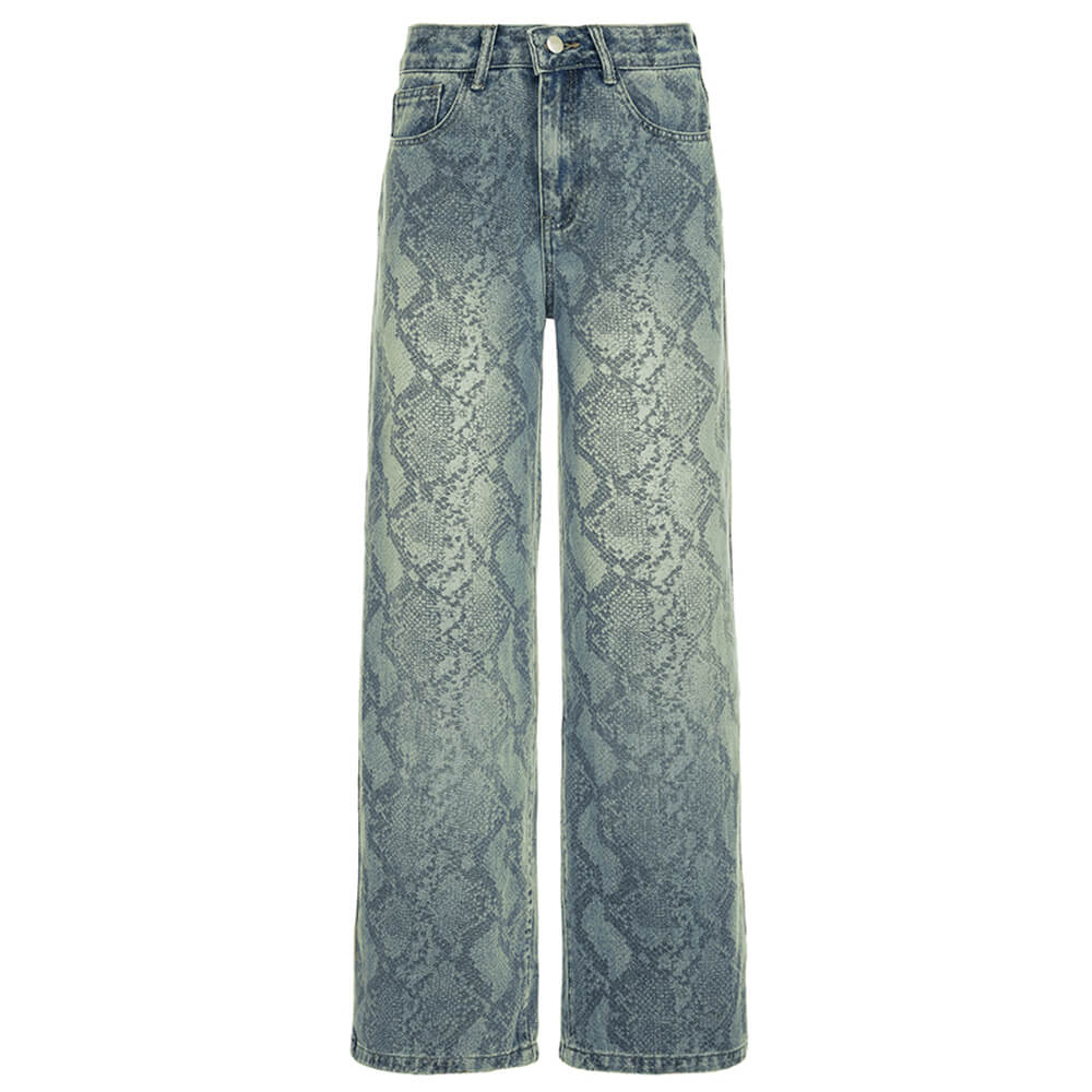 snake print straight leg jeans boogzel clothing