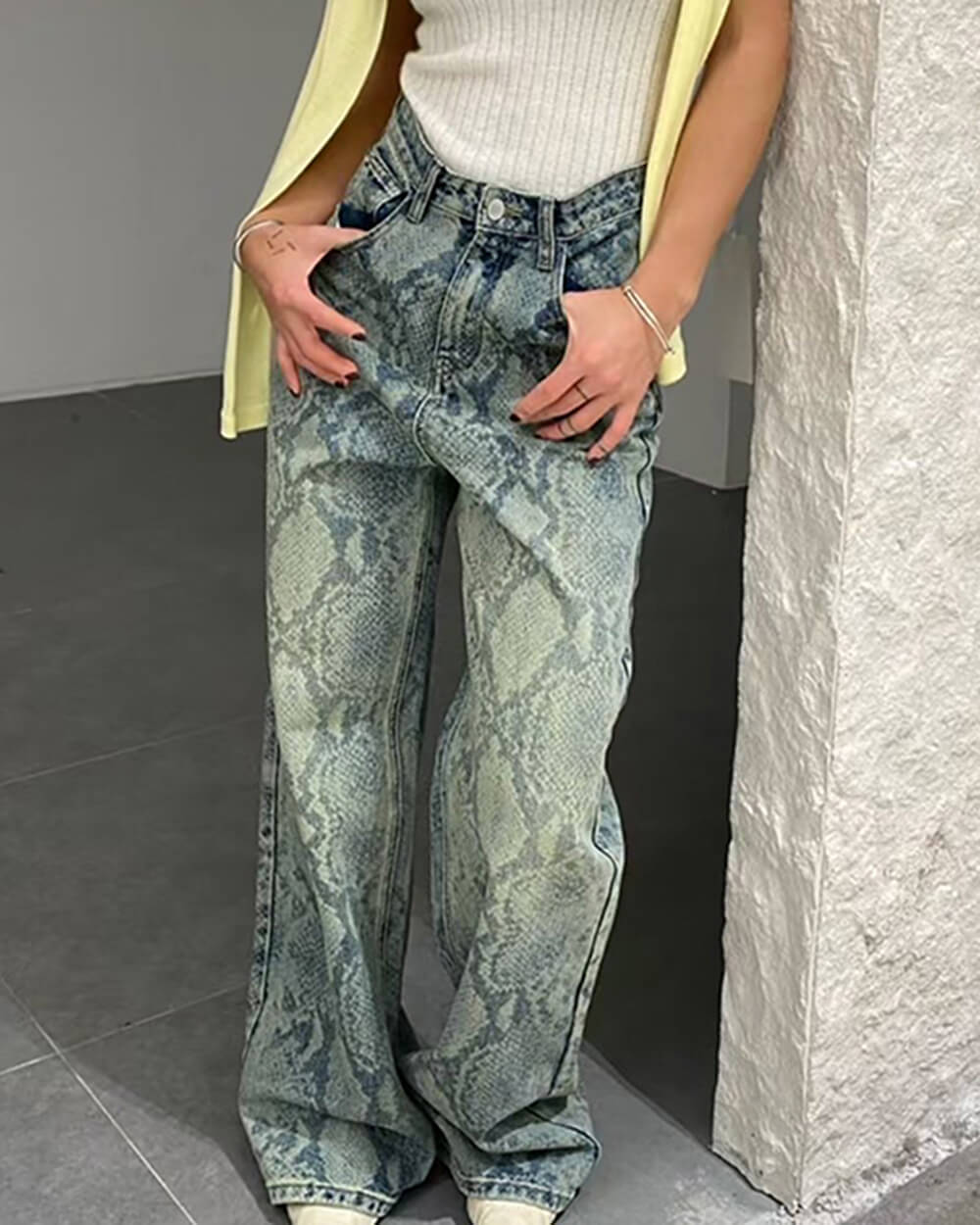 snake print straight leg jeans boogzel clothing
