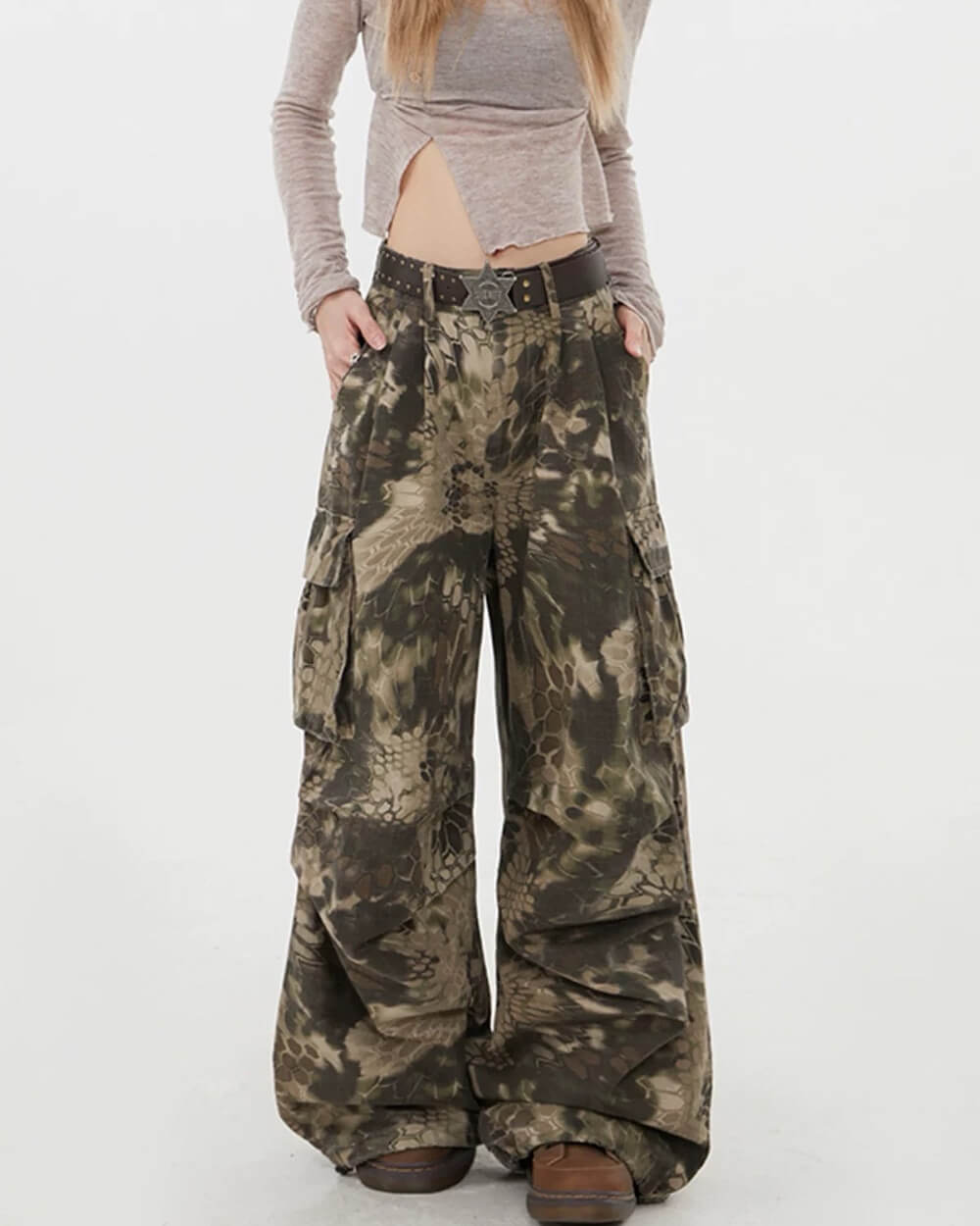 snake print wide leg cargo pants boogzel clothing