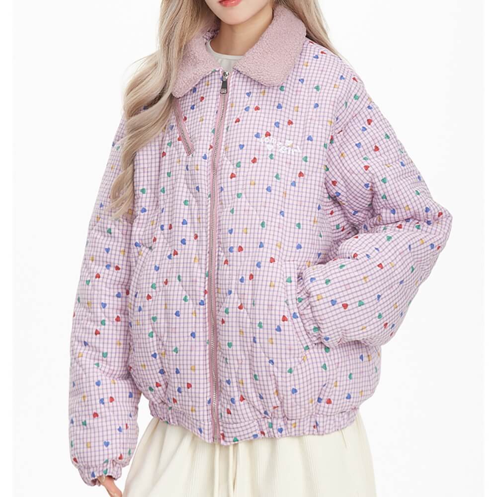 soft girl pink heart pattern jacket boogzel clothing