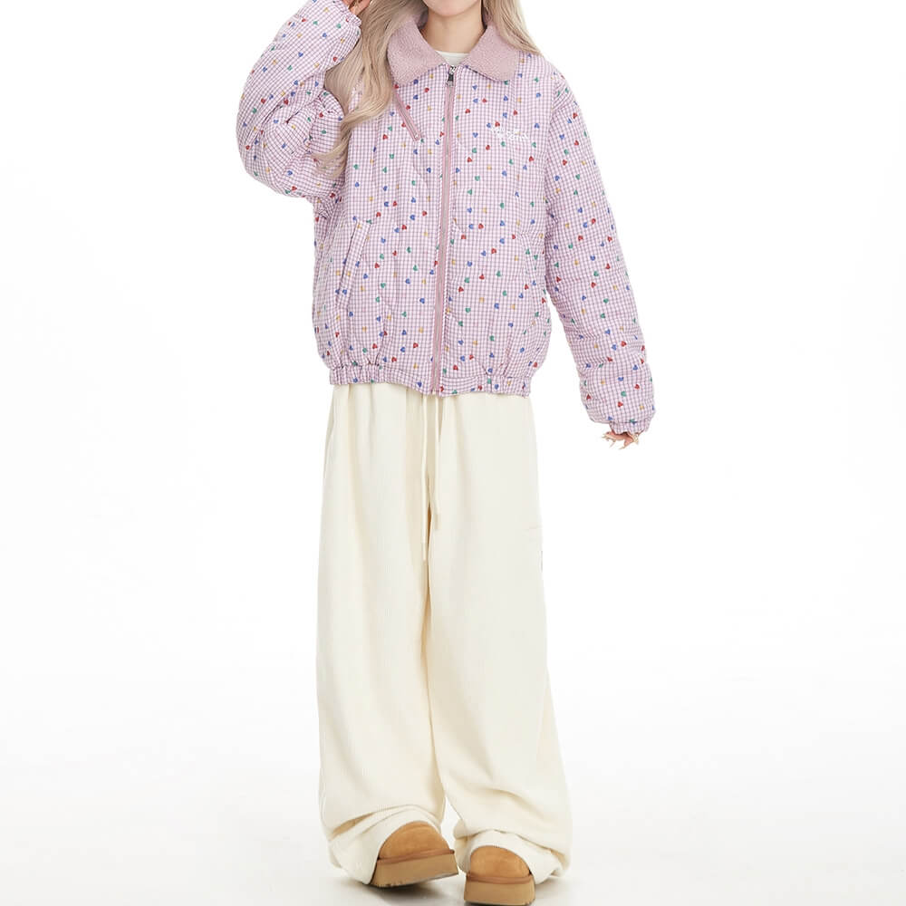soft girl pink heart pattern jacket boogzel clothing
