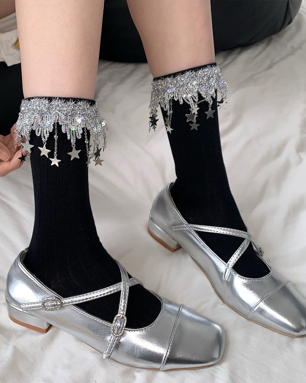 sparkle star charm socks boogzel clothing