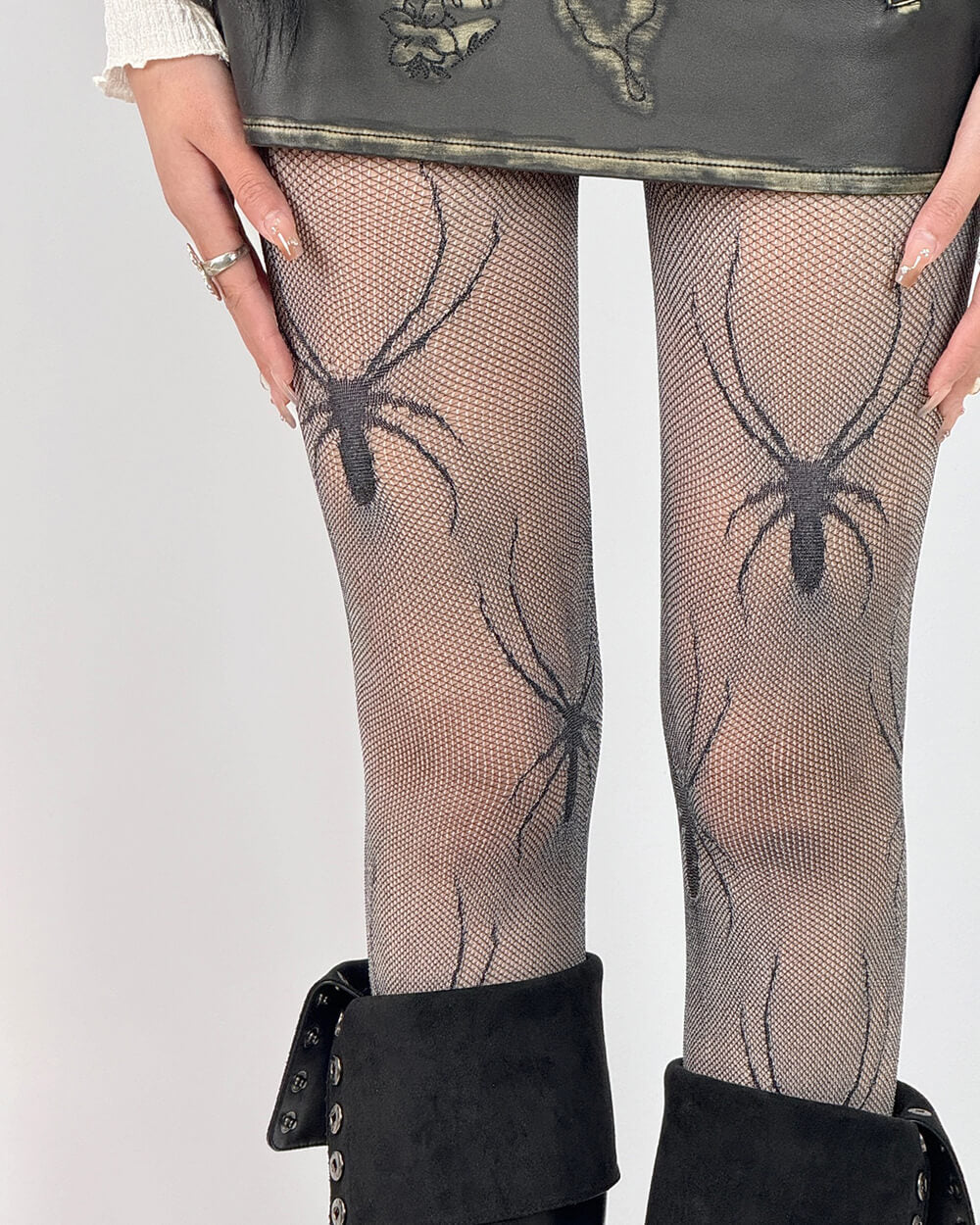 spider print fishnet tights boogzel clothing