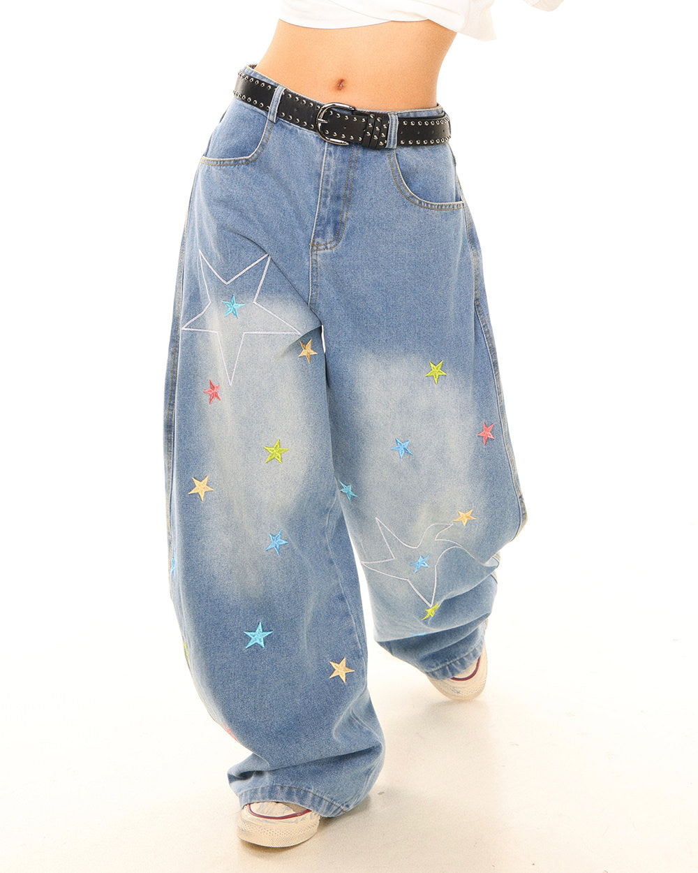 star embroidery baggy jeans boogzel clothing