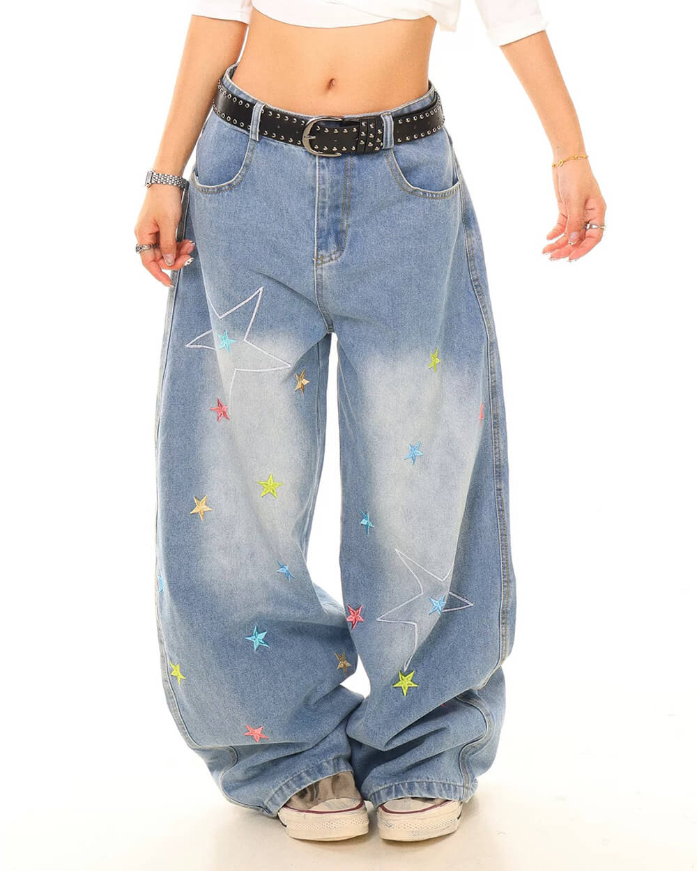 star embroidery baggy jeans boogzel clothing