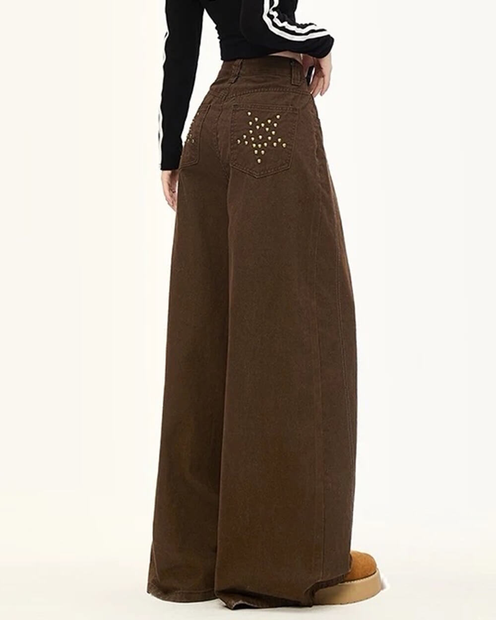 star pocket wide leg brown pants boogzel clothing