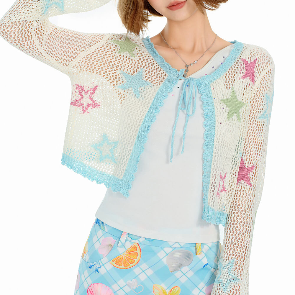 star girl crochet mesh cardigan boogzel clothing