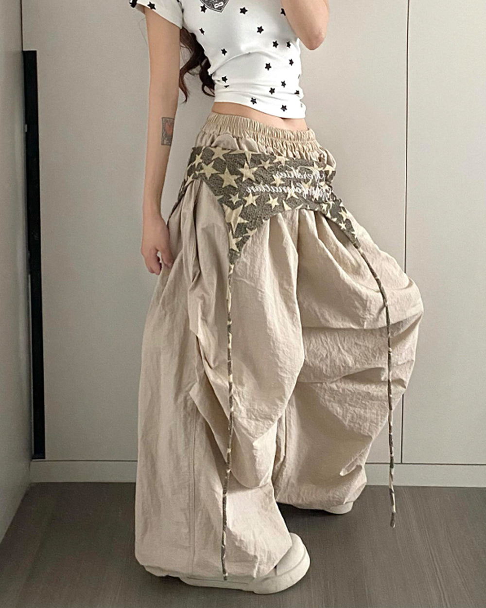star pattern layered baggy pants boogzel clothing