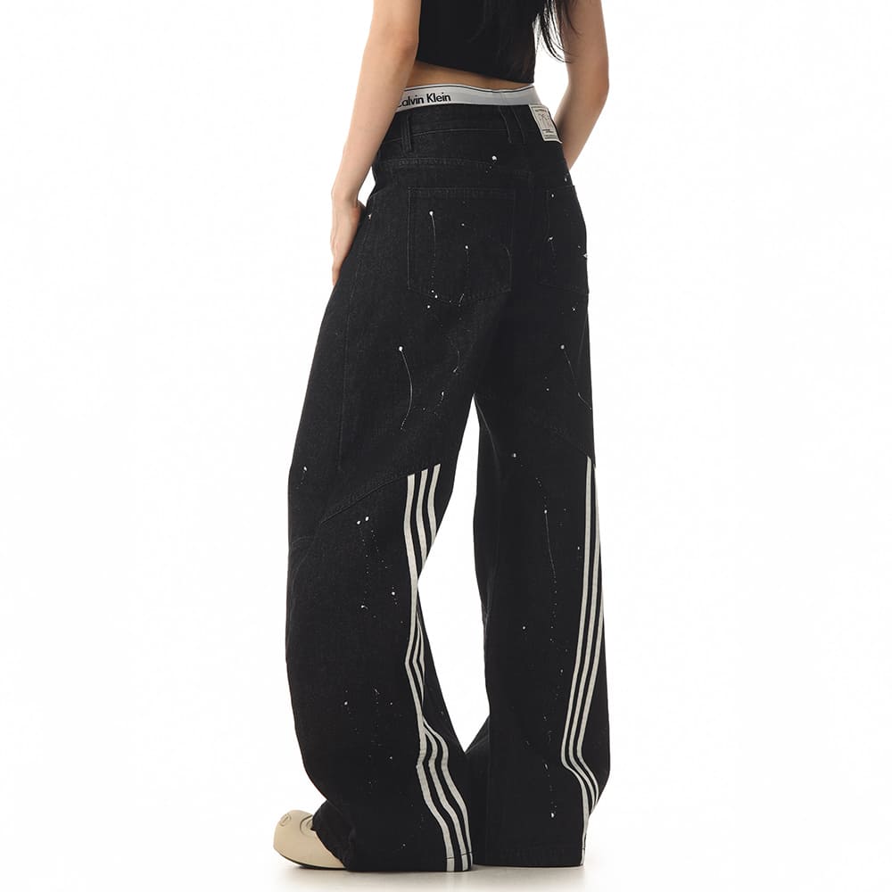 star pocket striped baggy jeans boogzel clothing