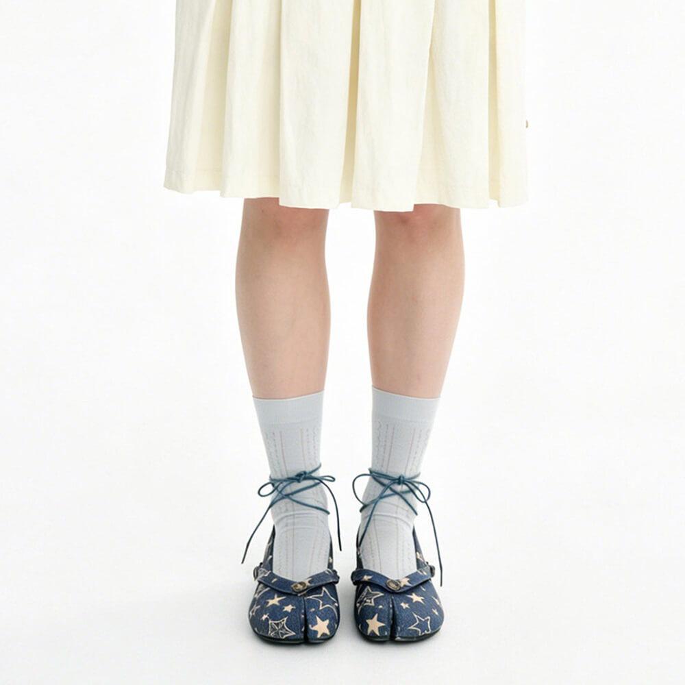 star print denim tabi ballet flats boogzel clothing