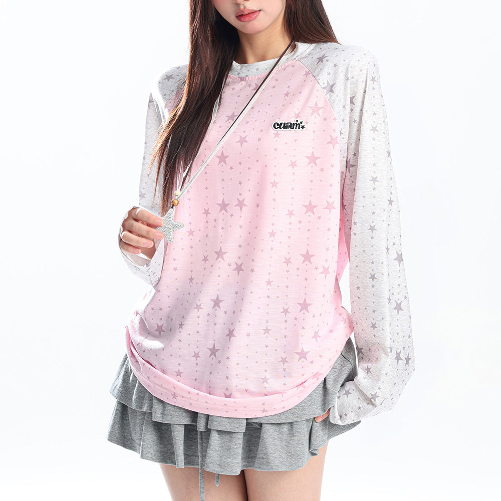 star print raglan long seeve top boogzel clothing