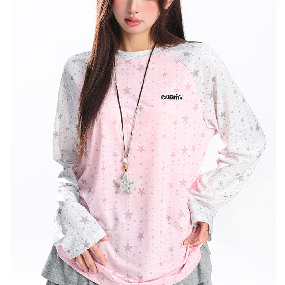 star print raglan long seeve top boogzel clothing