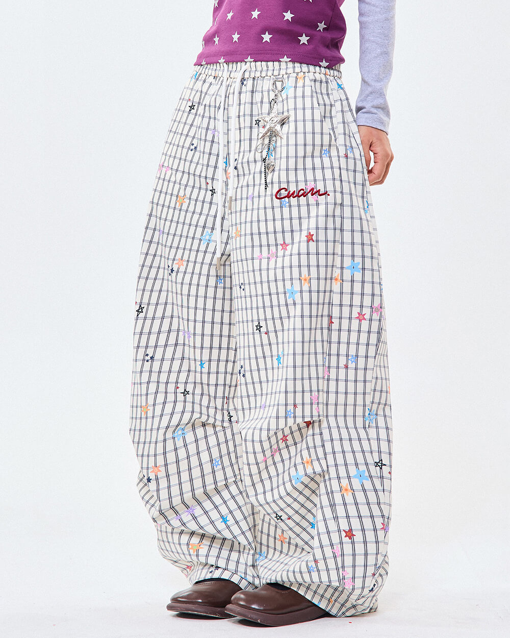 starry grid aesthetic wide leg pants boogzel clothing