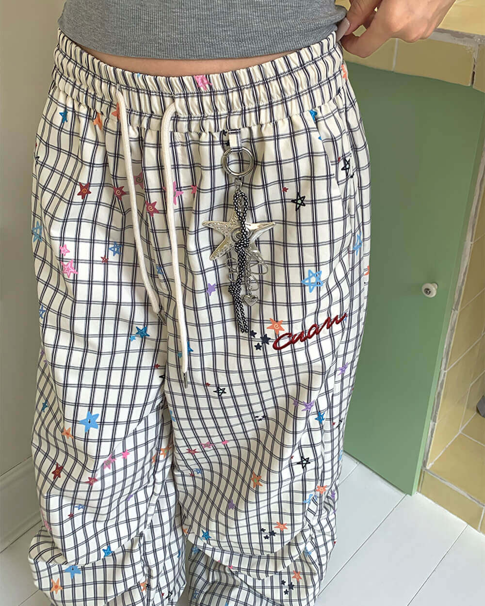 starry grid aesthetic wide leg pants boogzel clothing