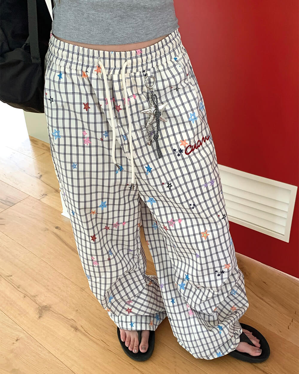 starry grid aesthetic wide leg pants boogzel clothing