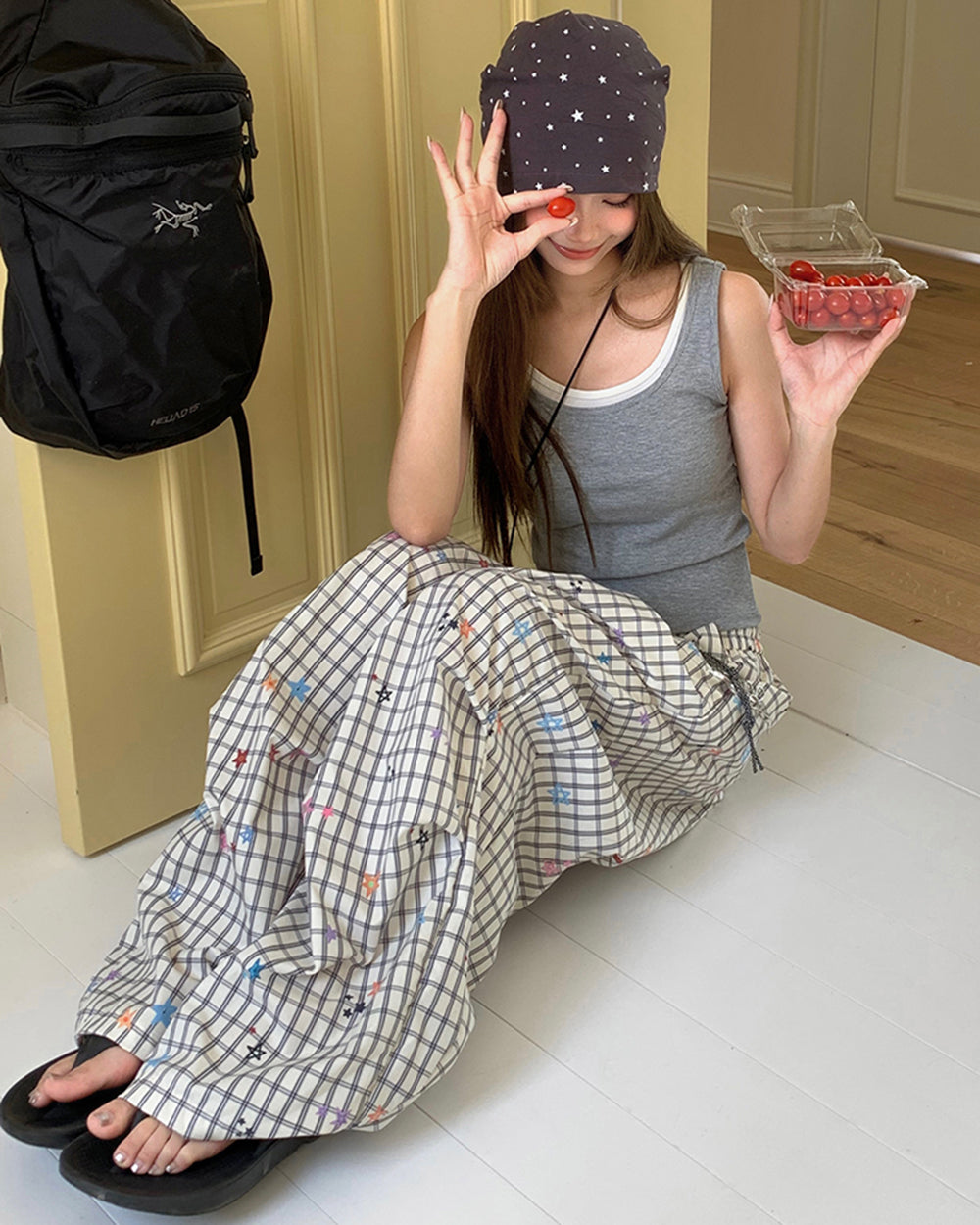 starry grid aesthetic wide leg pants boogzel clothing