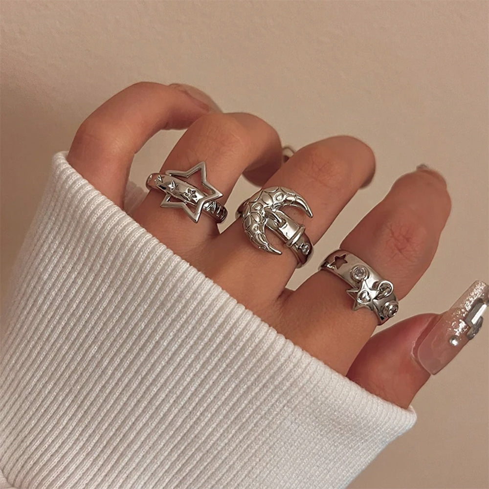 stars moon aesthetic ring set boogzel clothing
