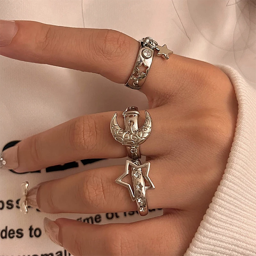 stars moon aesthetic ring set boogzel clothing