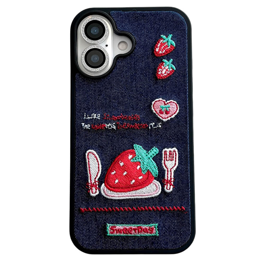 strawberry embroidery denim iphone case boogzel clothing