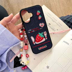 strawberry embroidery denim iphone case boogzel clothing
