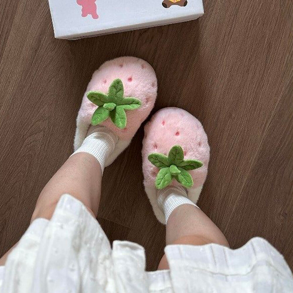strawberry fluffy slippers boogzel clothing