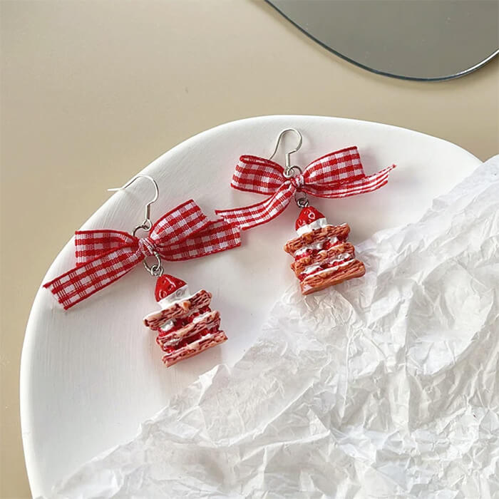 strawberry cake earrings boogzel clothing