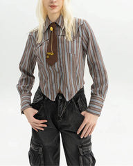 striped cropped shirt with tie boogzel clothing
